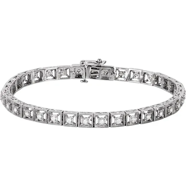 14K White 1/2 CTW Diamond Fashion Tennis 7" Bracelet Perfect Ten