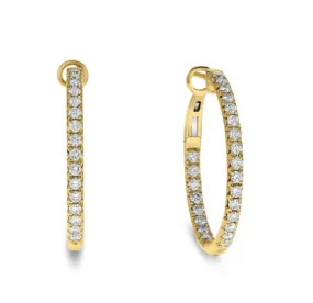 Chic Gift Designer Craft Bremer Jewelry Round Medium Hoop Diamond Earrings in 14K Yellow Gold (1.00ctw)
