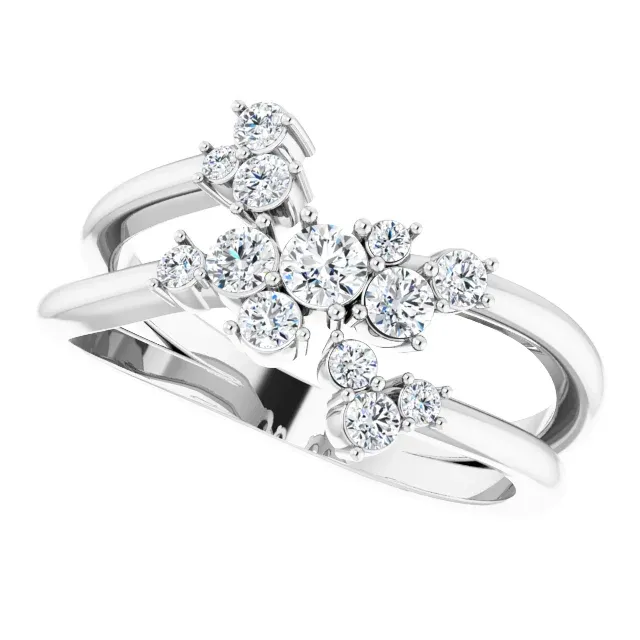 14K White 1/2 CTW Diamond Cluster Bypass Ring Daily Geometry Minimal Gift
