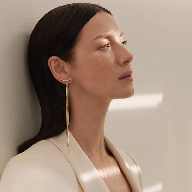 Gold Bar Herringbone Long Thread Earrings Smooth Glow Weekend Style