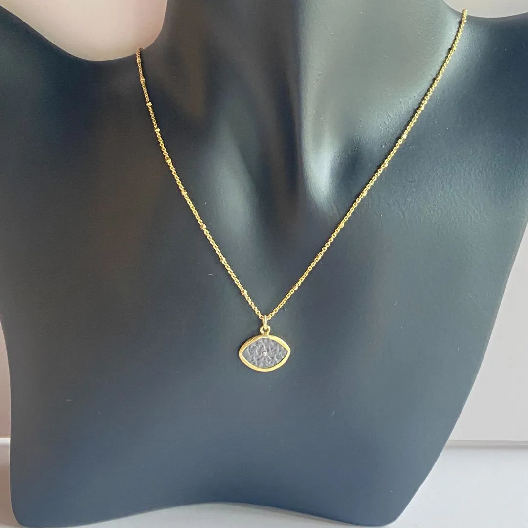 All Ages Adornment Mixed Metals Evil eye Necklace with CZ Accent