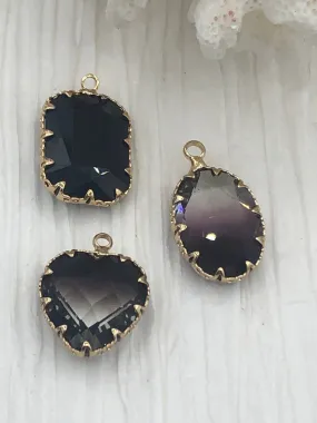 Daily Use Jewelry Business Meeting Jewelry Crystal Gold Pendants and charms. Smokey Heart and Oval Pendant, Black Rectangle Pendant/Charms 3 Shape/Styles Fast Ship