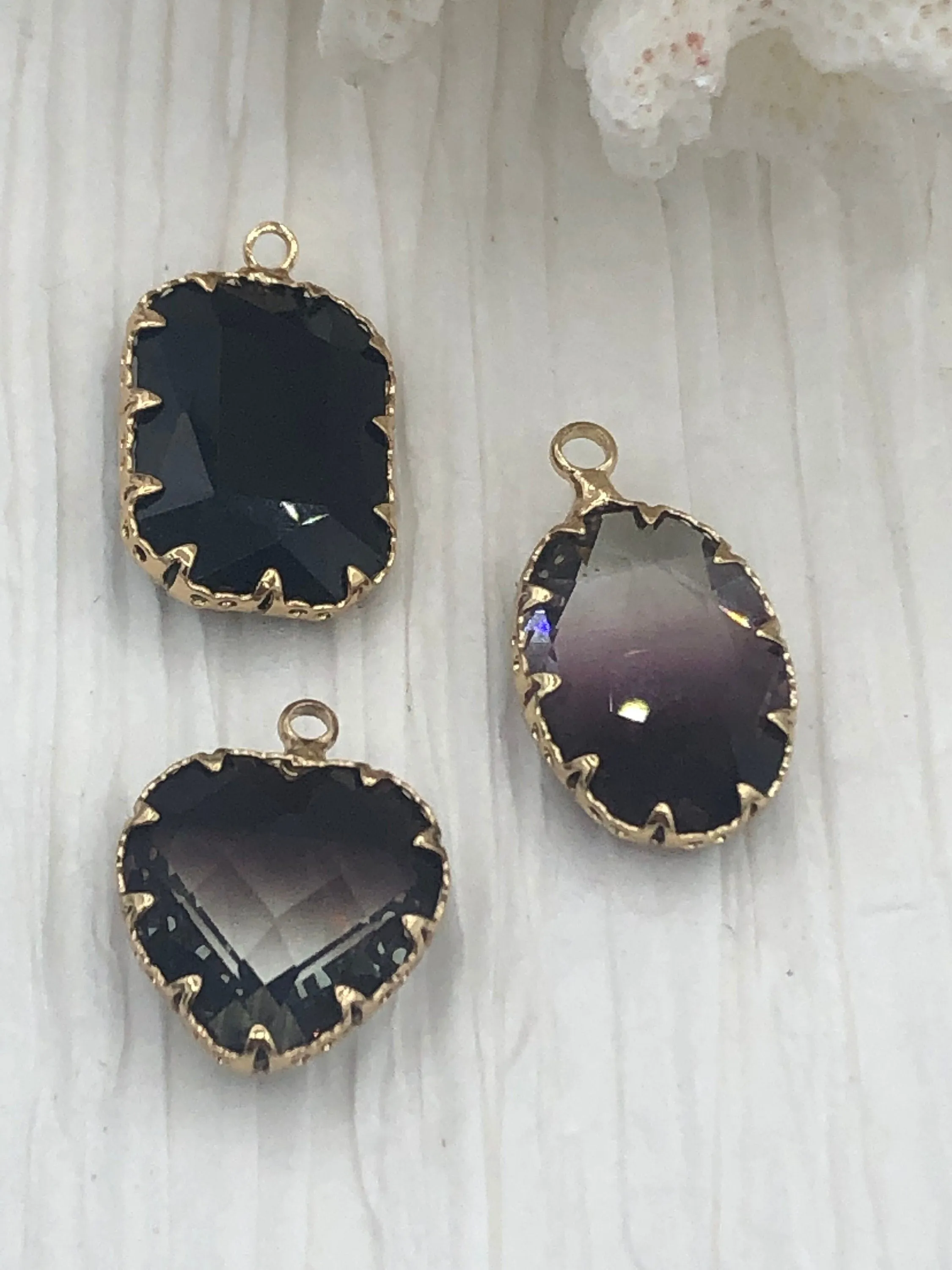 Daily Use Jewelry Business Meeting Jewelry Crystal Gold Pendants and charms. Smokey Heart and Oval Pendant, Black Rectangle Pendant/Charms 3 Shape/Styles Fast Ship