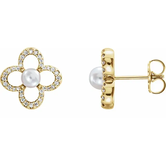 Finishing Accent Radiant Finish 14K Yellow Freshwater Cultured Pearl & 1/4 CTW Diamond Earrings