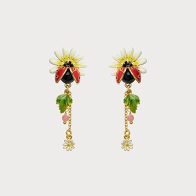 Ladybug Daisy Drop Earrings Vibrant Accessory Pretty Option