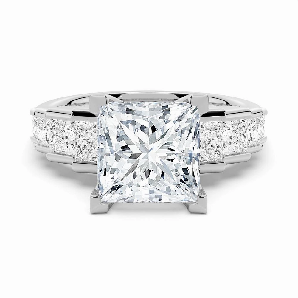 Shining Design Dazzle Factor Unique Cinderella Staircase Princess Cut Moissanite Engagement Ring