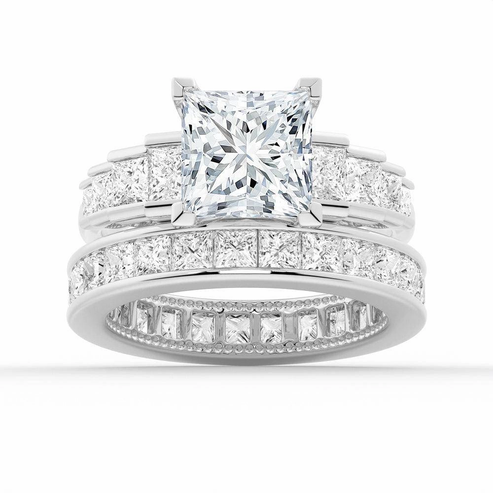 Casual Design Unique Cinderella Staircase Princess Cut Moissanite Ring Set with Matching Wedding Band