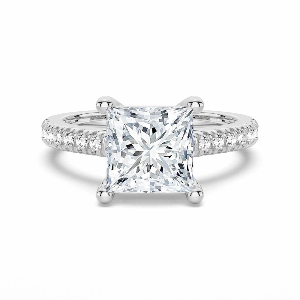 Unique Style Graceful Sparkle Moissanite Princess Cut Engagement Ring With Hidden Halo