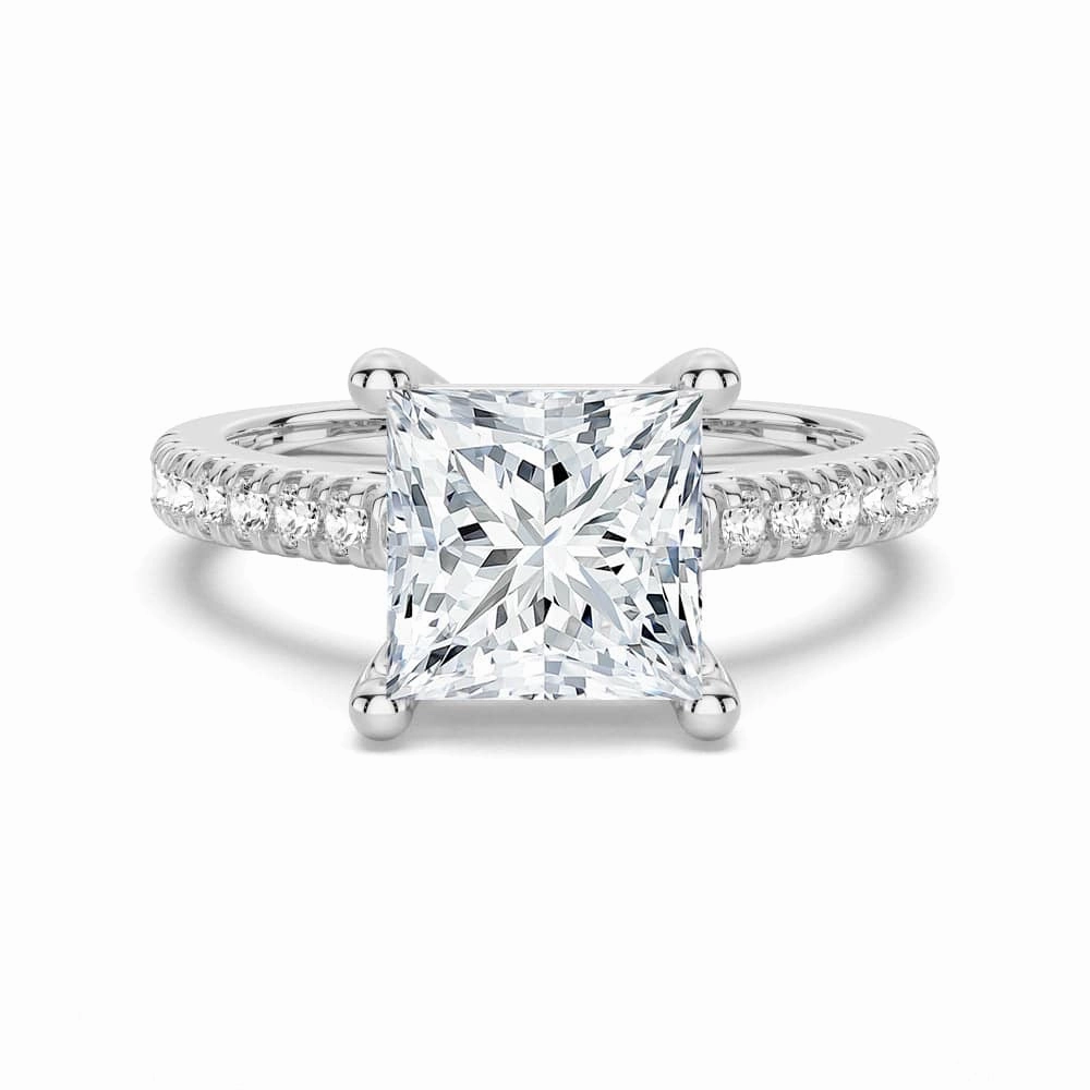 Moissanite Princess Cut Engagement Ring With Hidden Halo Formal Outfit Editorial Look
