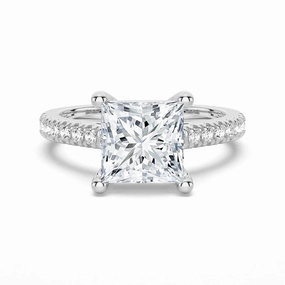 Contemporary Shine Moissanite Princess Cut Engagement Ring With Hidden Halo