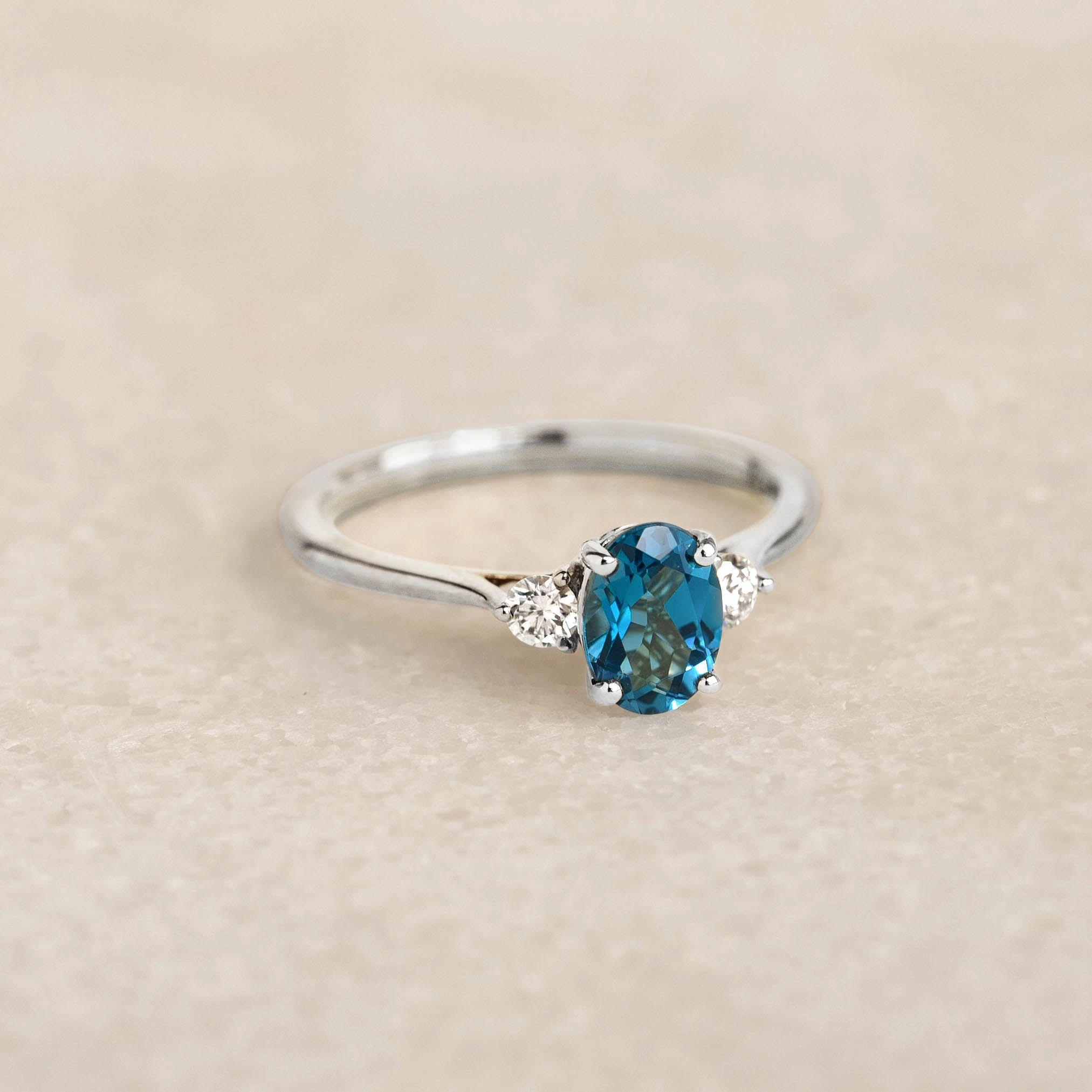 London Blue Topaz and Diamond Ring White Gold - Kindra Sparkling Jewelry Vibrant Style
