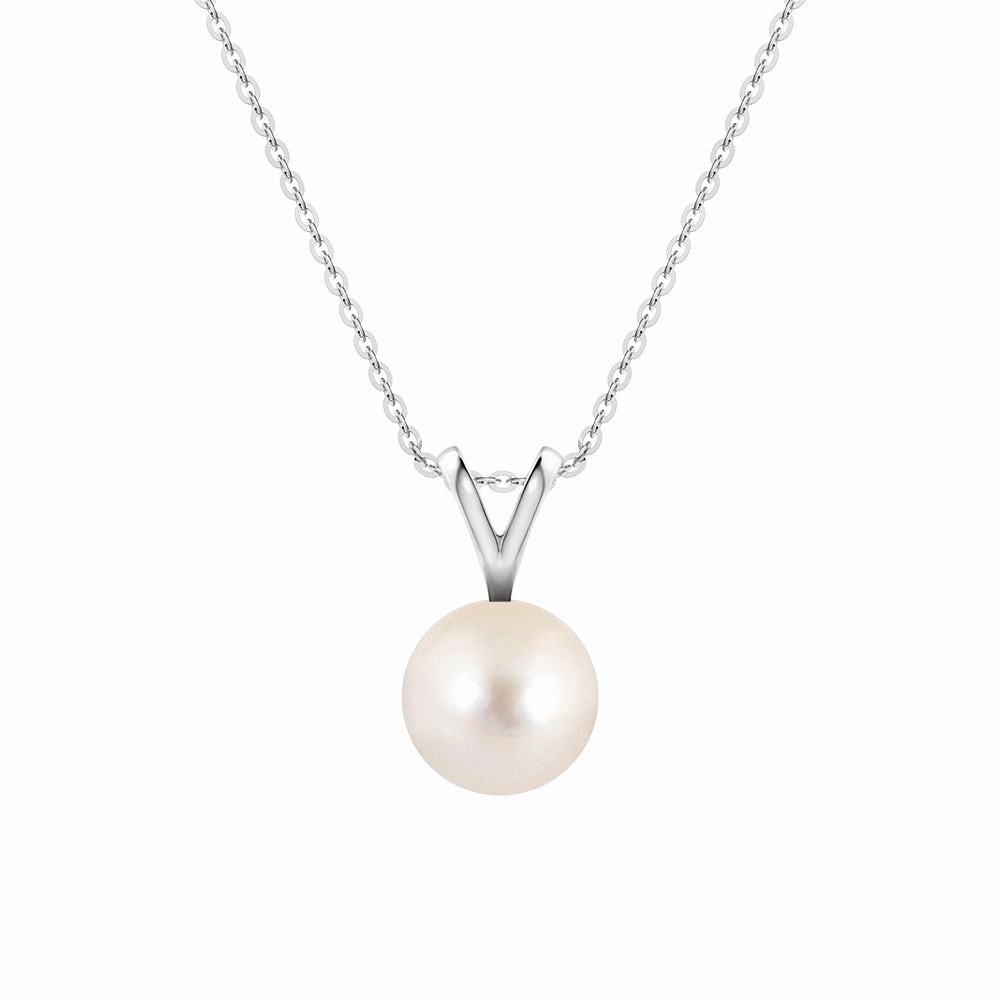 8mm Freshwater Cultured Pearl Solitaire V Bale Pendant Graceful Beauty