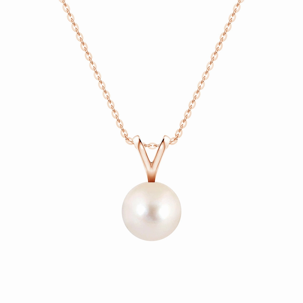 Glam Touch 8mm Freshwater Cultured Pearl Solitaire V Bale Pendant