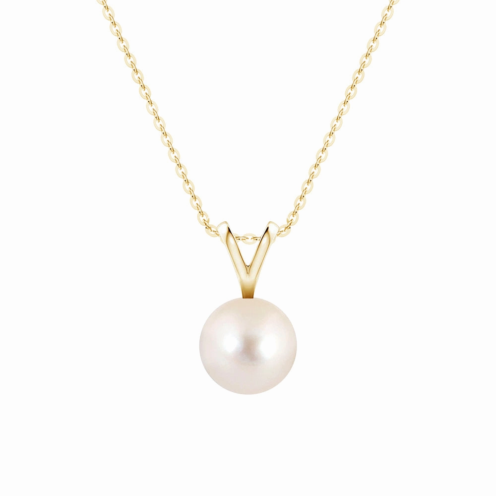 8mm Freshwater Cultured Pearl Solitaire V Bale Pendant Graceful Piece Vibrant Look