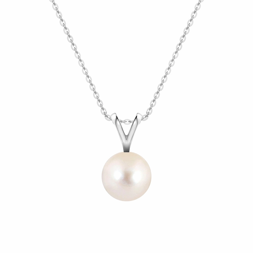 Gleaming Highlight 8mm Freshwater Cultured Pearl Solitaire V Bale Pendant