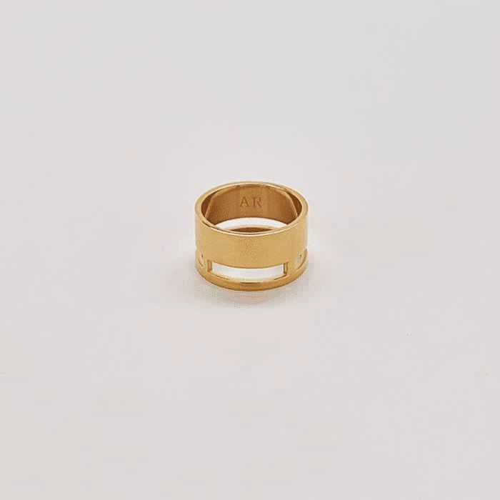 Gold Geo Wide Bar Ring Layered Fit Subtle Edge