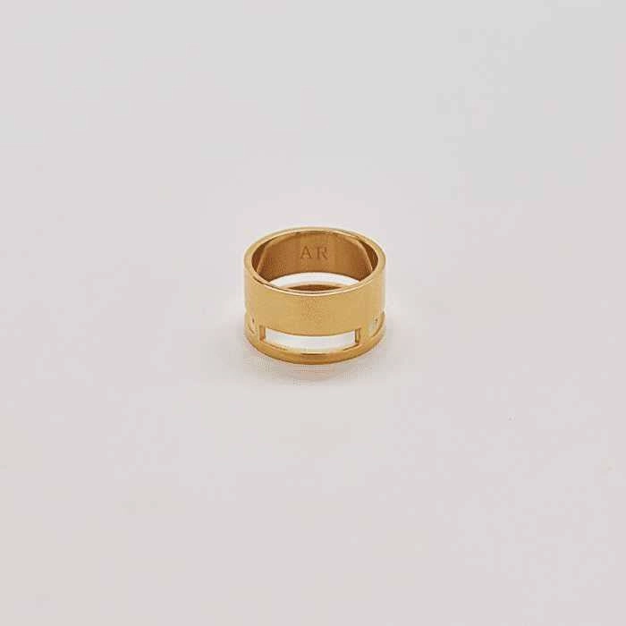 Relaxed Look Glistening Gem Gold Geo Wide Bar Ring