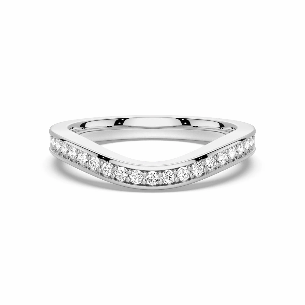 Iconic Style Gleaming Accent V Curved Moissanite Wedding Band with Pav?? Setting
