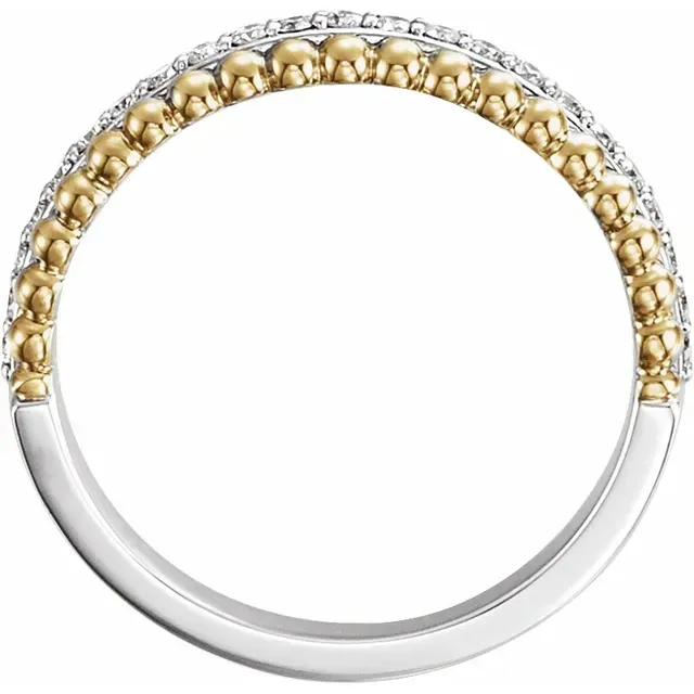 14K White/Yellow 1/5 CTW Diamond Beaded Ring Classic Detail Designer Symbol