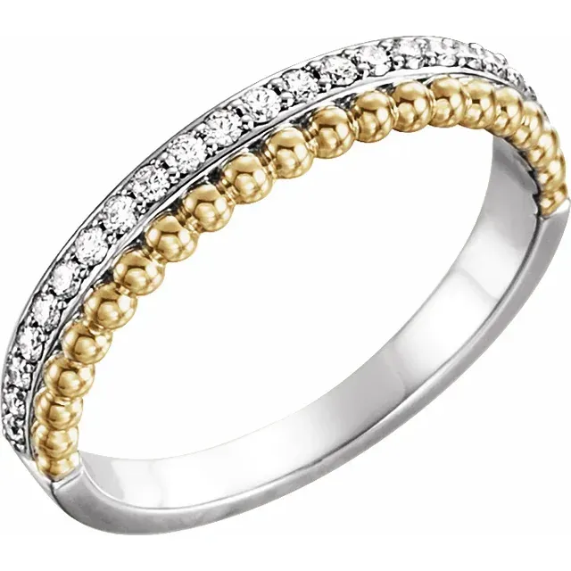 Classy Present Artistic Item 14K White/Yellow 1/5 CTW Diamond Beaded Ring
