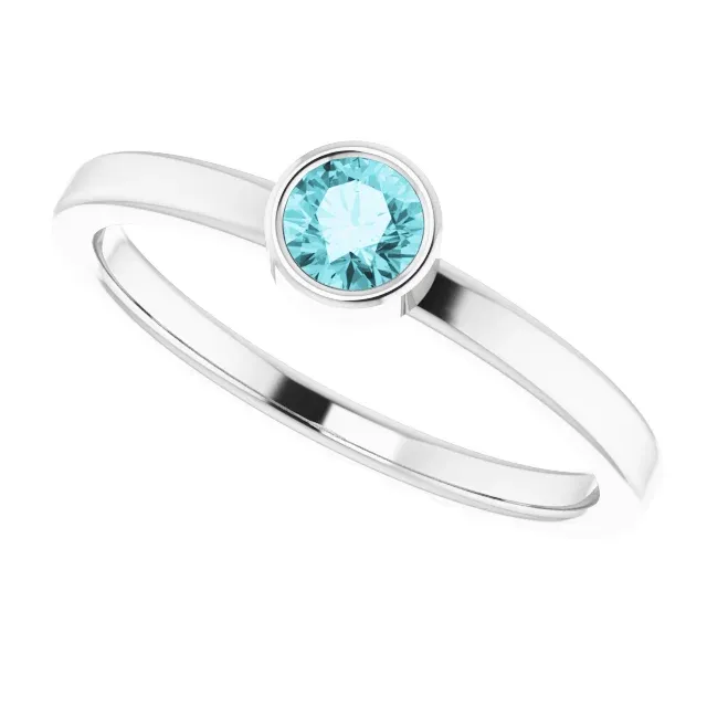 14K White 4 mm Round Blue Zircon Ring Classic Craft
