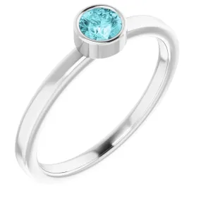 14K White 4 mm Round Blue Zircon Ring Designer Accessory