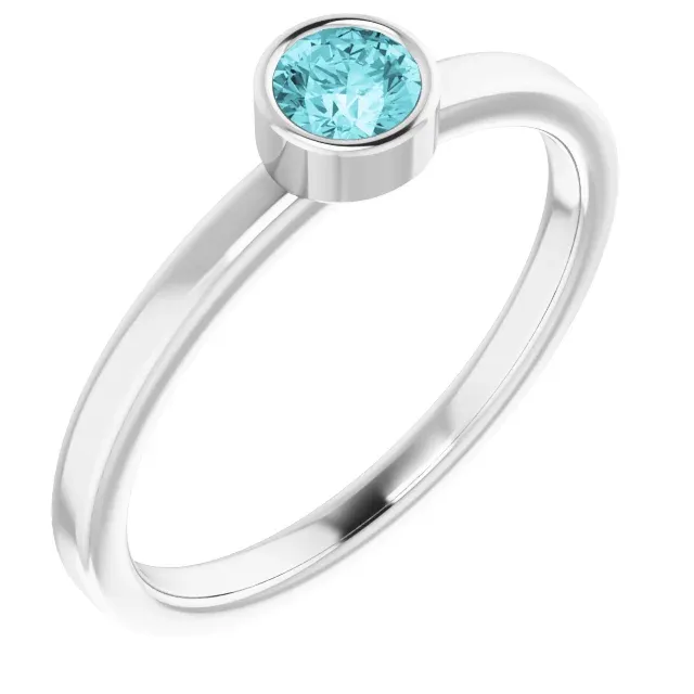 14K White 4 mm Round Blue Zircon Ring Designer Accessory