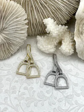 Mother??s Present Equestrian Stirrup Pendant High Quality Brass with CZ ,Cubic Zirconia Pendant, Stirrup Charm, Equestrian Charm Horses ,2 Finishes Fast Ship