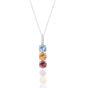 Bridal Adornment Perfect Vertical Multi Birthstone and Moissanite Bar Pendant Necklace for women in 18k white gold over silver