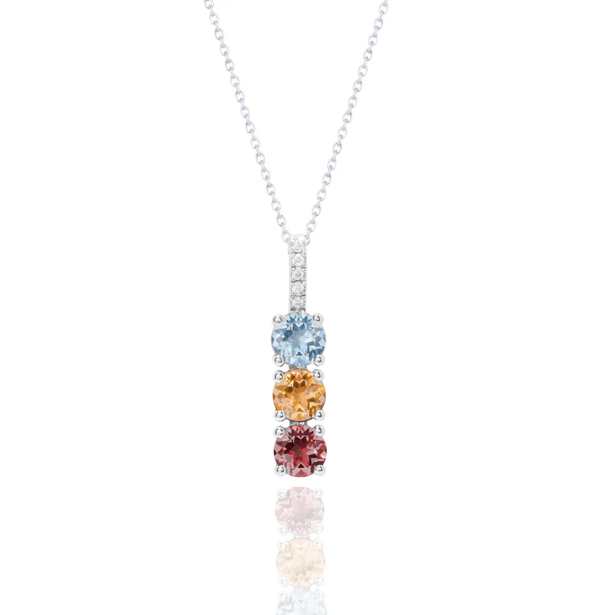 Bridal Adornment Perfect Vertical Multi Birthstone and Moissanite Bar Pendant Necklace for women in 18k white gold over silver