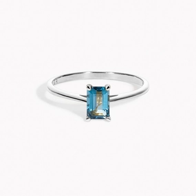 Baguette Ring London Blue Topaz Silver - Charlotte Graceful Edge Trendy Piece