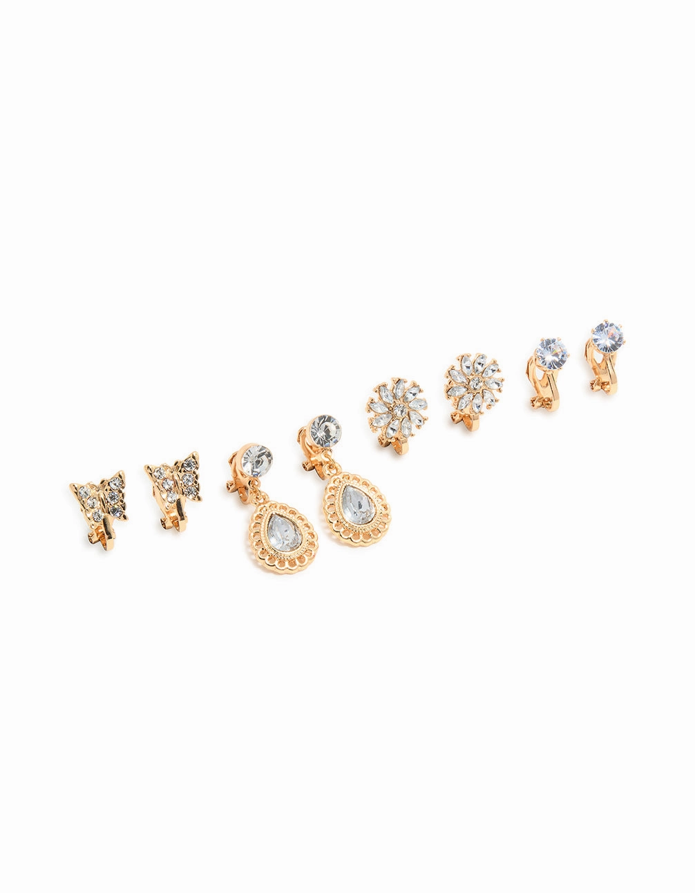 Stylish Choice Luxury Look Gold Butterfly & Diamante Clip On Earrings 4-Pack