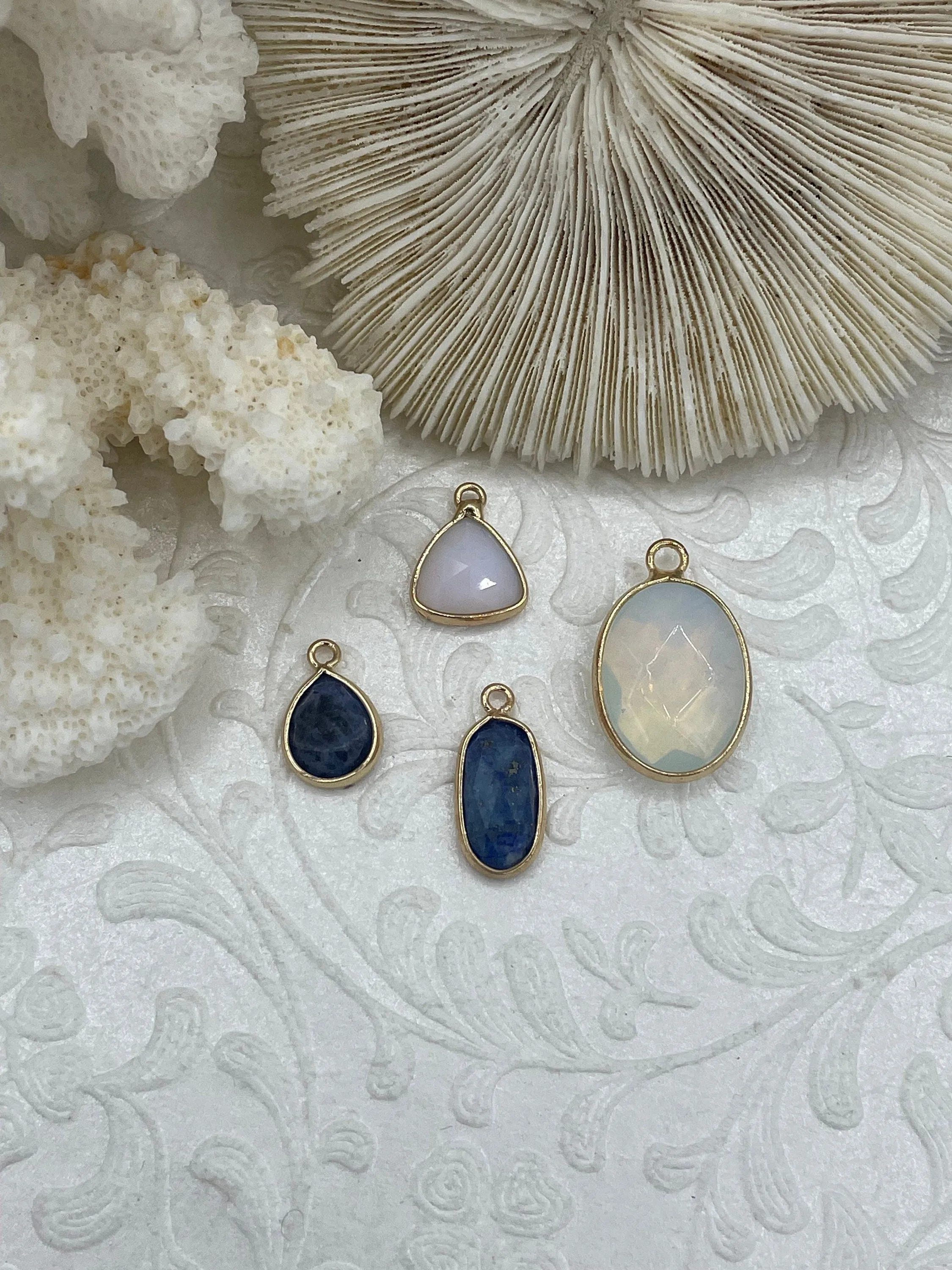Gold Soldered Stone Pendant, Natural Stone, White or Blue Stone. 4 Styles. Stone Pendant Fast Ship Gift For Her