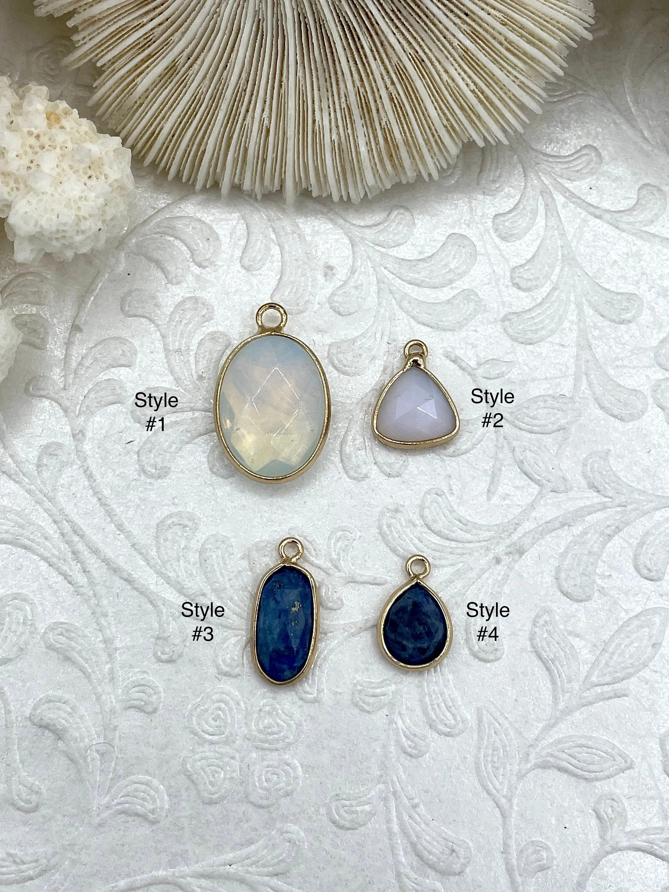 Personalized Gift Statement Accent Gold Soldered Stone Pendant, Natural Stone, White or Blue Stone. 4 Styles. Stone Pendant Fast Ship