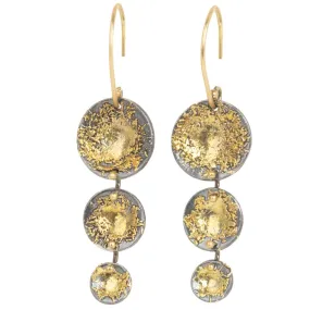 Blossom Earring Drops - 22k Gold Dust, 18k Gold   Oxidized Silver Sparkling Edge Sparkling Pieces