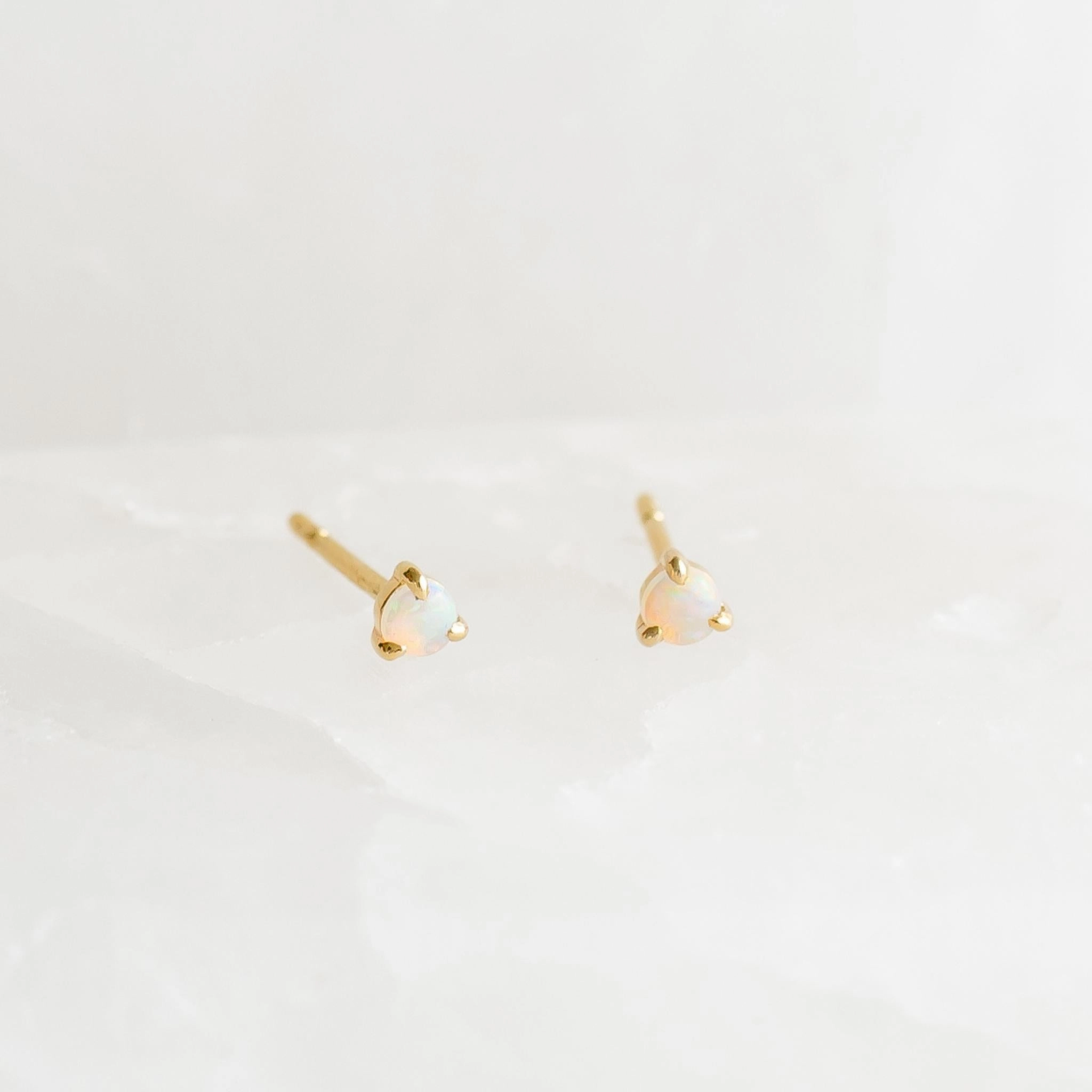 October  Birthstone Stud Earrings 14k Gold - Opal Polished Surface