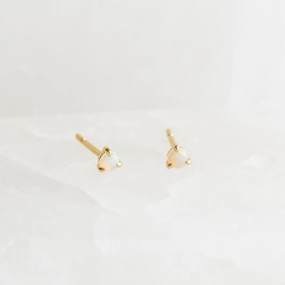 October  Birthstone Stud Earrings 14k Gold - Opal Polished Surface
