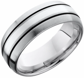 Polished Style Fresh Accent Cobalt chrome 8mm domed band with a 2mm inlay of sterling silver and antiquing on either side
