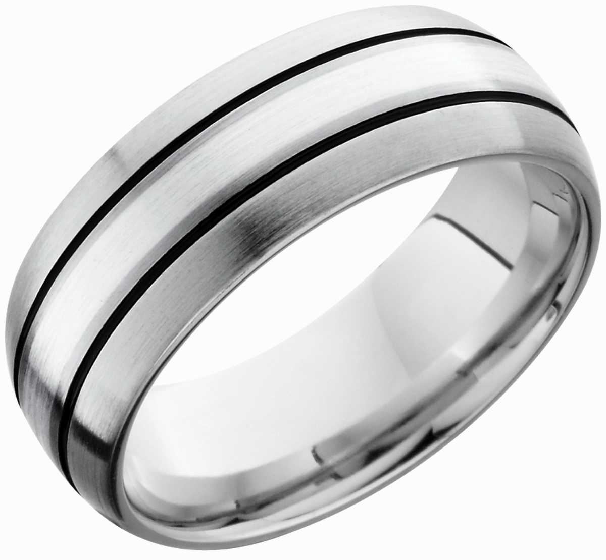 Polished Style Fresh Accent Cobalt chrome 8mm domed band with a 2mm inlay of sterling silver and antiquing on either side