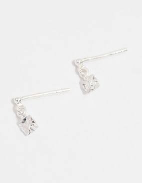 Brilliant Accent Sterling Silver Cubic Zirconia Princess Cut Drop Earrings