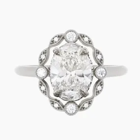 Vintage Inspired Oval Halo Engagement Ring Unique Sparkle Trendy Gifts