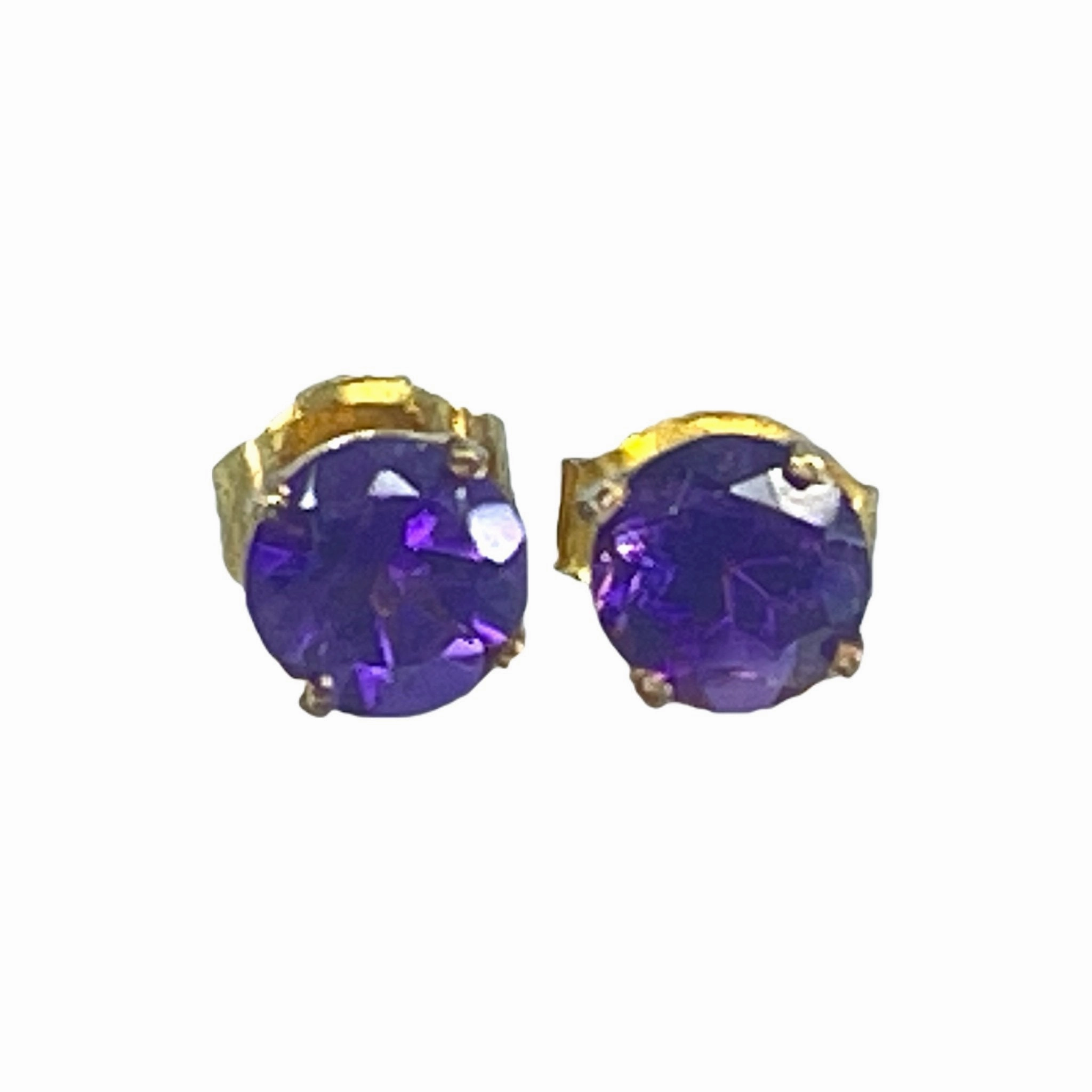 Sparkling Jewelry Trendy Spark Vintage Amethyst Petite Round Earrings set in 14K Gold. February Birthstone. 6th Anniversary.
