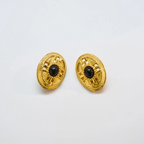 Vintage Black and Gold Cut-out Cameo Earrings Modern Accent Sleek Look