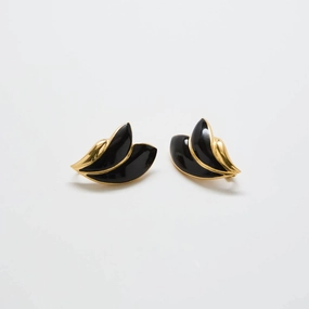 Gifting Light Elegant Update Vintage Black and Gold Flourish Trifari Earrings