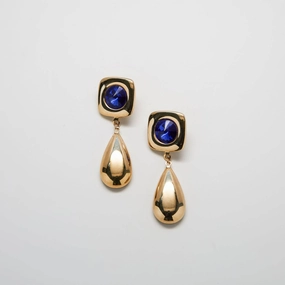 Wardrobe Staple Vintage Blue and Gold Statement Drop Earrings