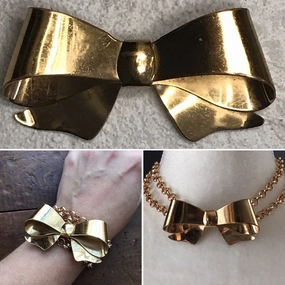 Vintage Bow Gold Tone Brooch by Coro. Possible Statement Necklace or Bracelet? unique touch