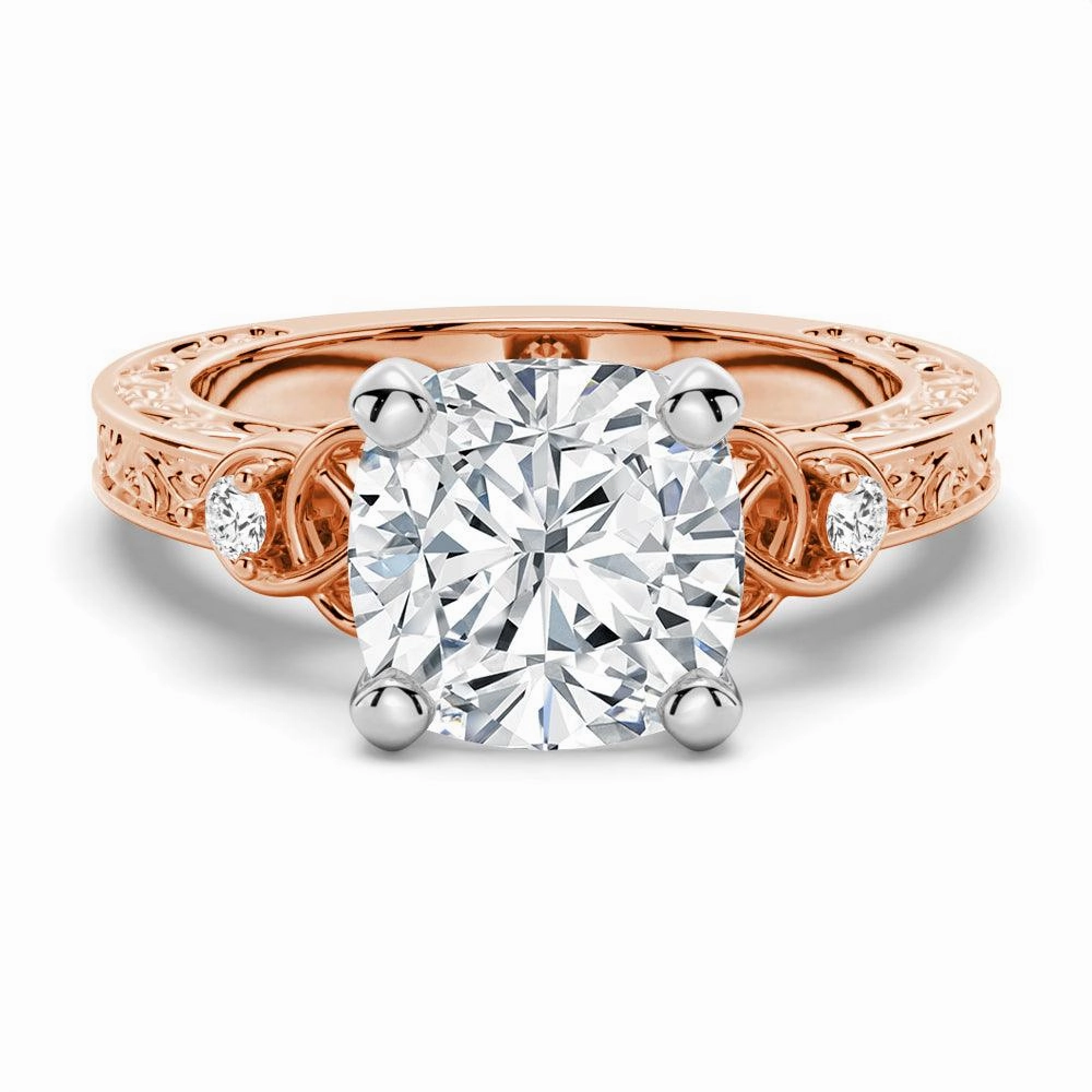 Evening Detail Vintage Celtic Knots Design Cushion Cut Moissanite Engagement Ring