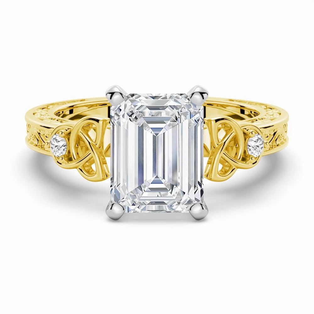 Vintage Celtic Knots Design Emerald Cut Moissanite Engagement Ring Rich Texture Effortless Chic