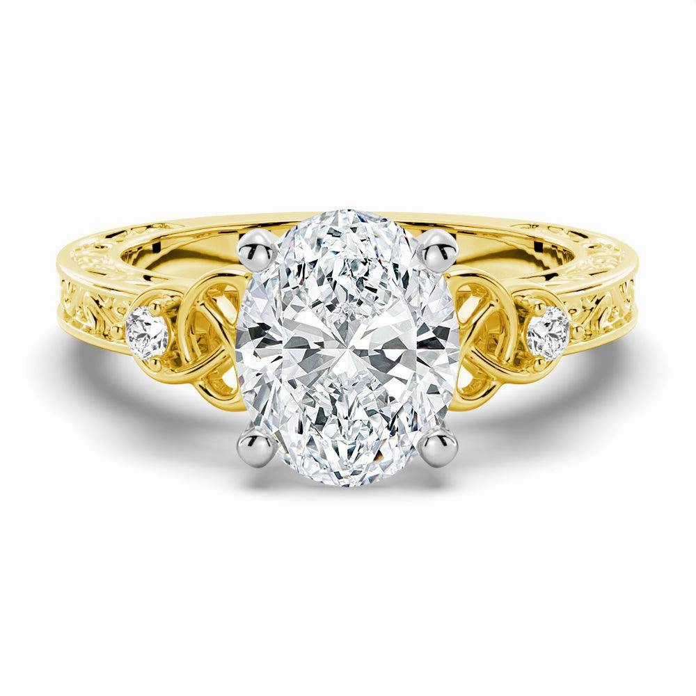 Vintage Celtic Knots Design Oval Moissanite Engagement Ring clean look Sophisticated Gem