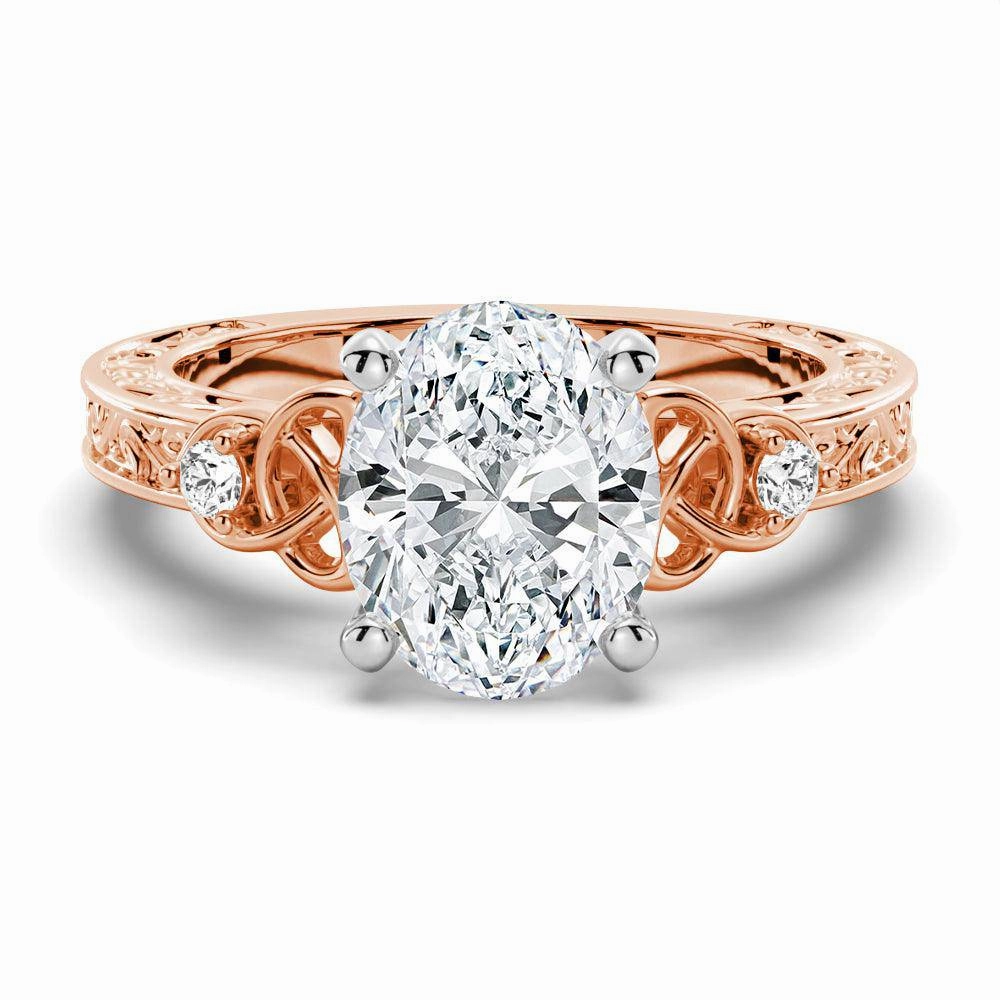 Vintage Celtic Knots Design Oval Moissanite Engagement Ring Shiny Finish
